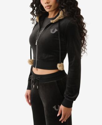 Women's Crystal Velour Shrunken Hoodie