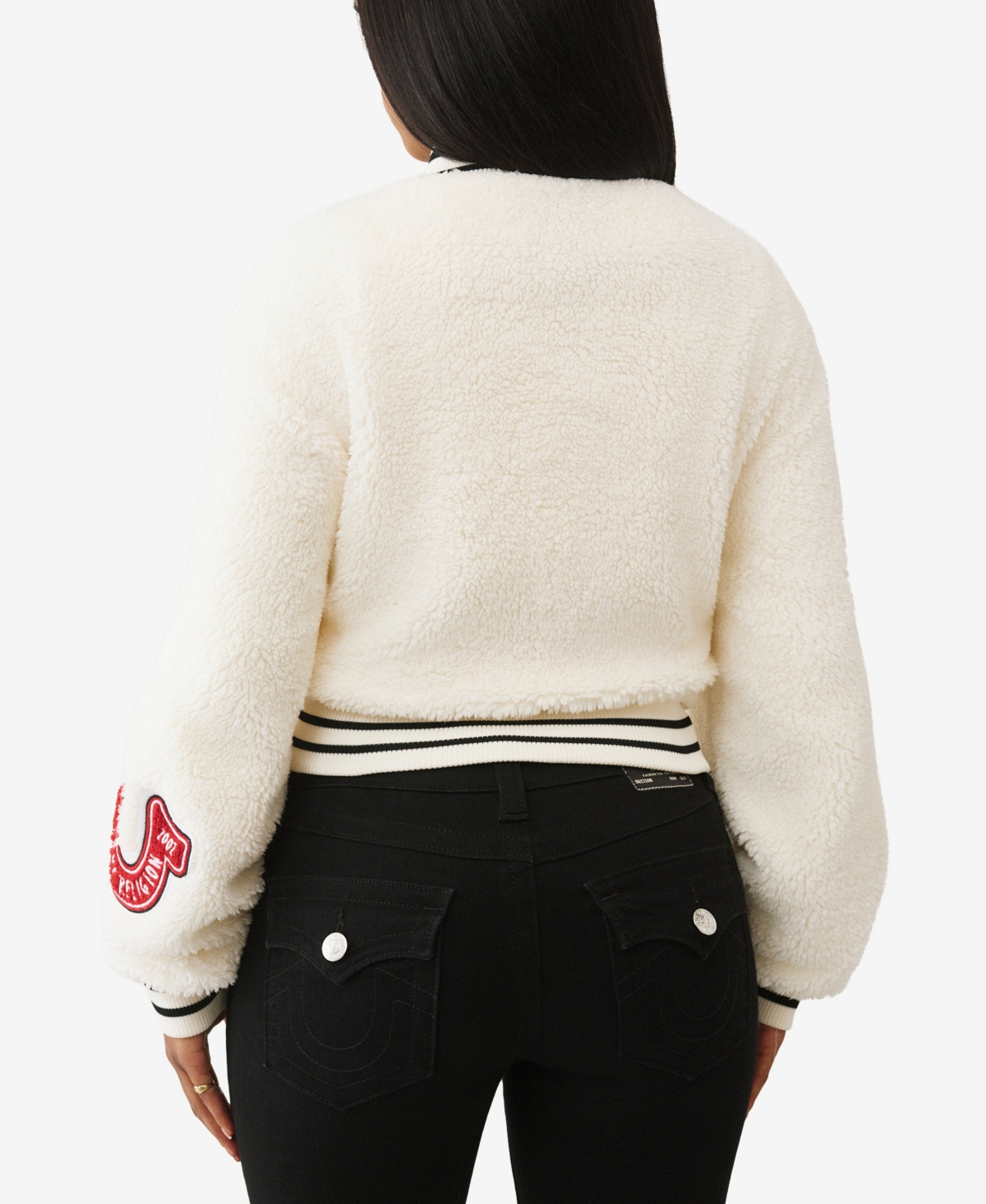True Religion Varsity Chenille Bomber Jacket In White
