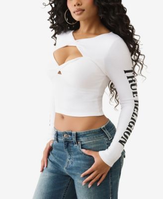 Women's Printed Rib Twist Keyhole Top