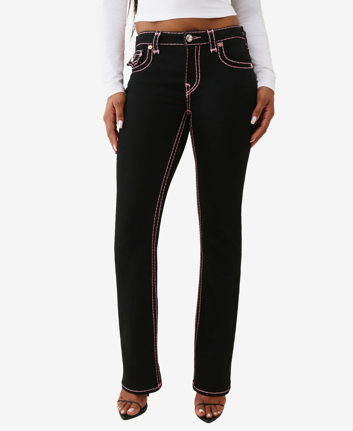 True Religion Women's Becca Mid Rise Super T Bootcut Flap Jeans In Black