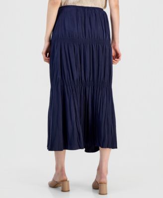 Women's Silk Solid-Color Smocked Tiered Skirt