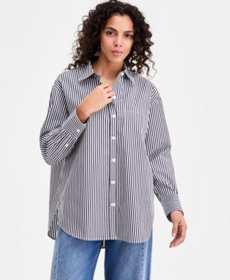 Women's Cotton Poplin Relaxed-Fit Button Down Shirt