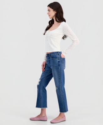 Juniors' Mid-Rise Cropped Kick-Flare Jeans
