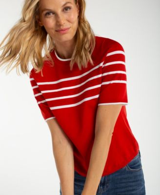 Women's Petite Crewneck Stripe Detail Sweater