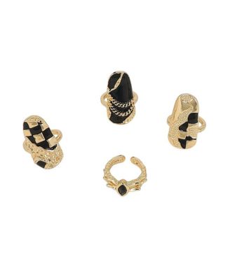 Women's The Corroded-Checks Nail Rings - Set Of 4