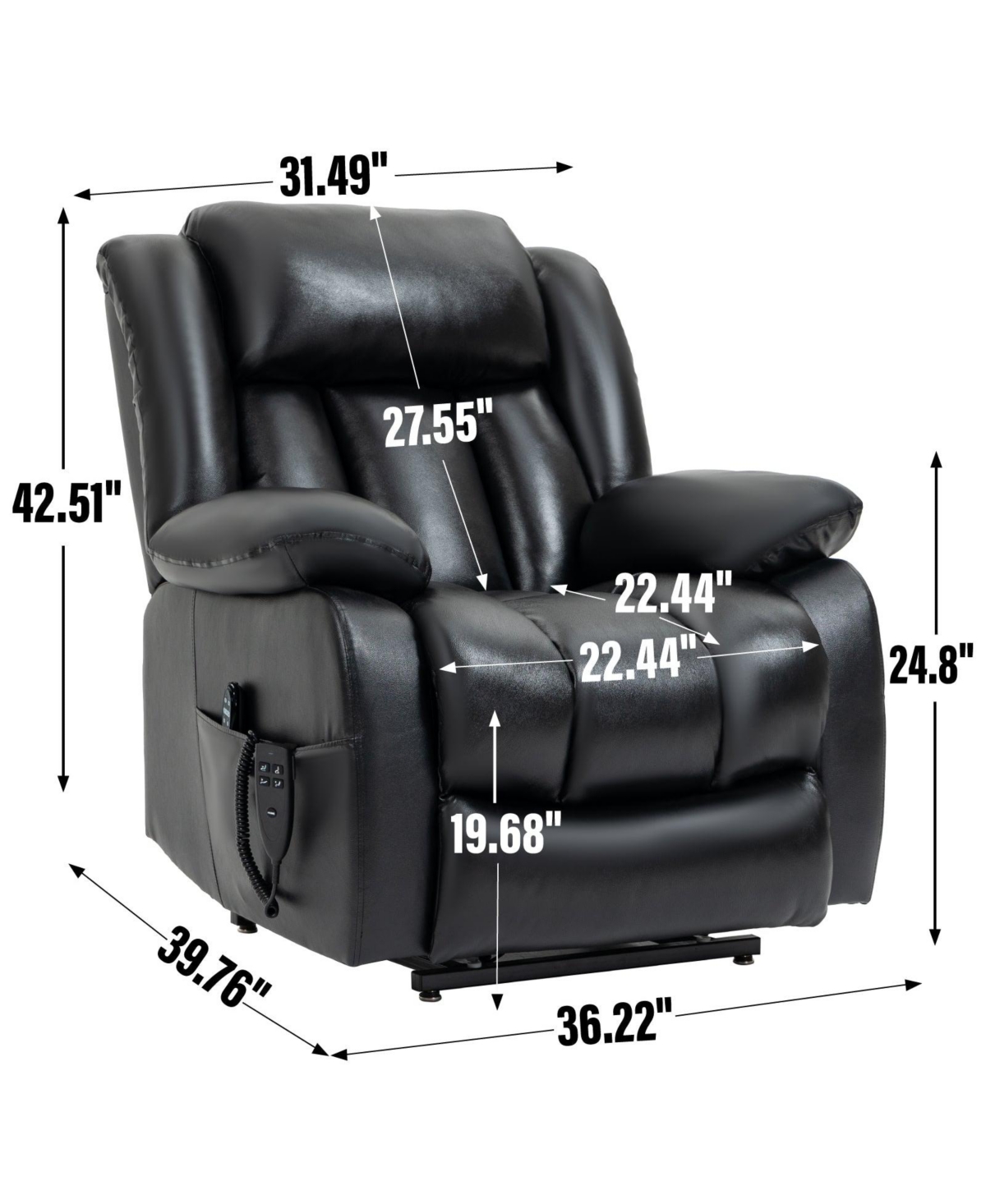 Clihome Dual Motor Infinite Position Up to 350 Lbs Electric Medium Genuine Leather Black Power Lift Recliner Chair with 8-Point Vibration Massage