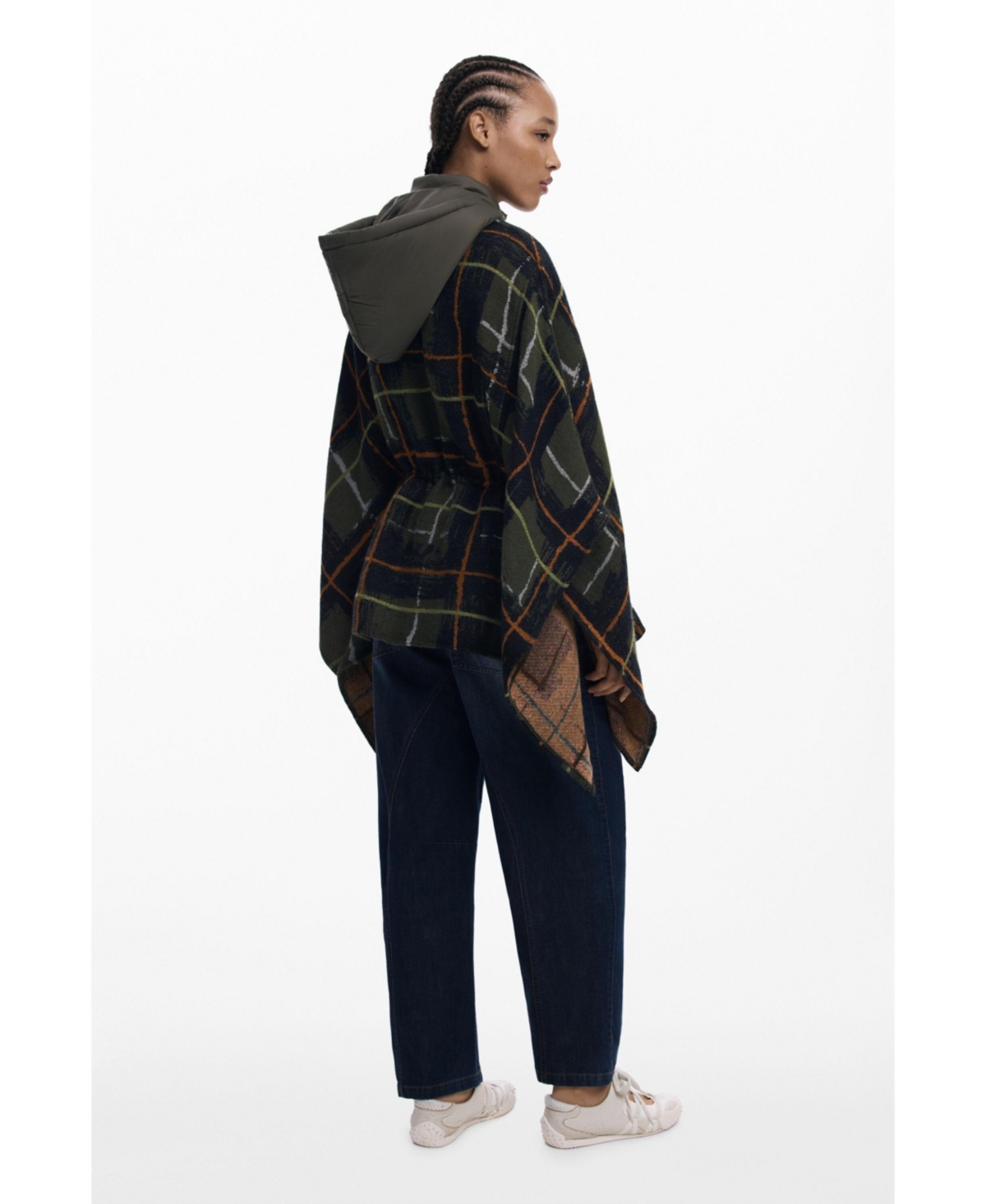 Desigual Women's Checkered poncho with padded hood