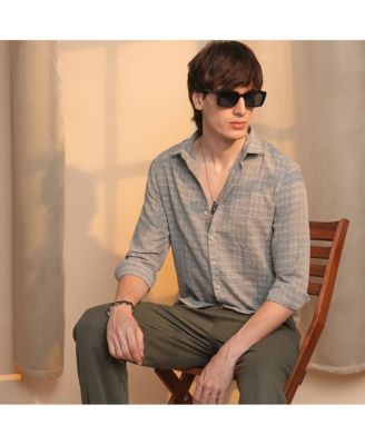 Men's Ash Grey Micro-Tartan Plaid Shirt