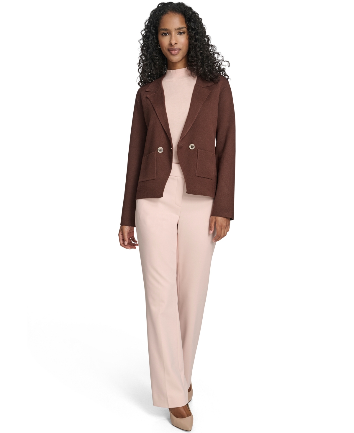 Tommy Hilfiger Women's Double Breasted Peak Lapel Sweater Jacket In Brown