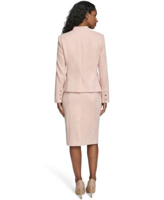 Women's Scuba Suede Riding Band Collar Jacket, Scuba Suede Pencil Skirt and Mock Neck Pull-On Sweater