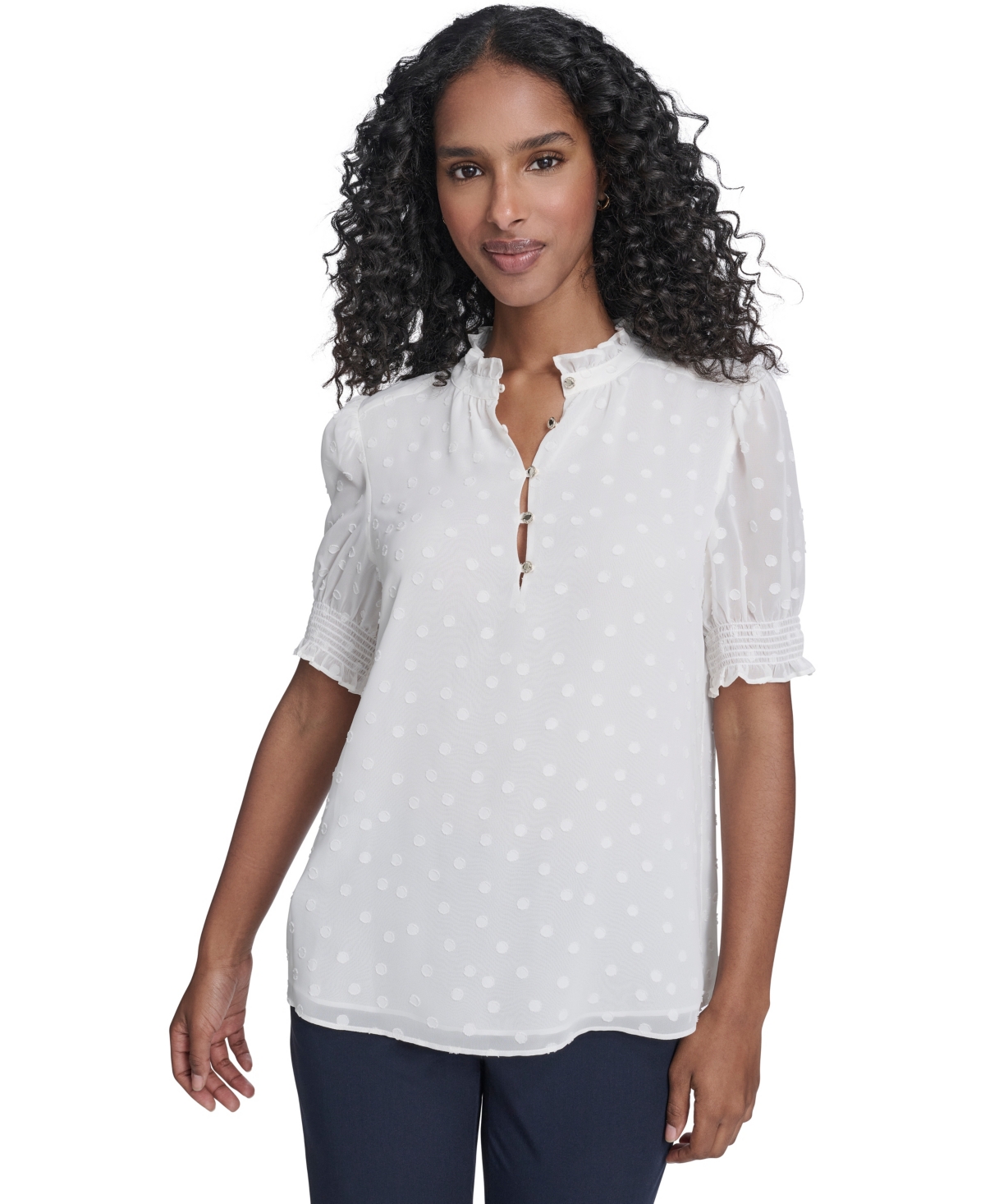 Tommy Hilfiger Women's Clip Dot Ruffle Popover Top