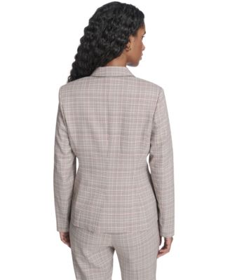 Women's Plaid One Button Blazer Jacket