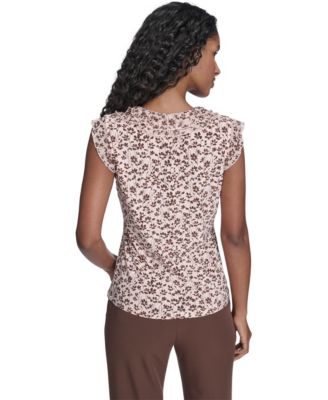 Women's Blossom Floral Mixed Media Ruffle Top