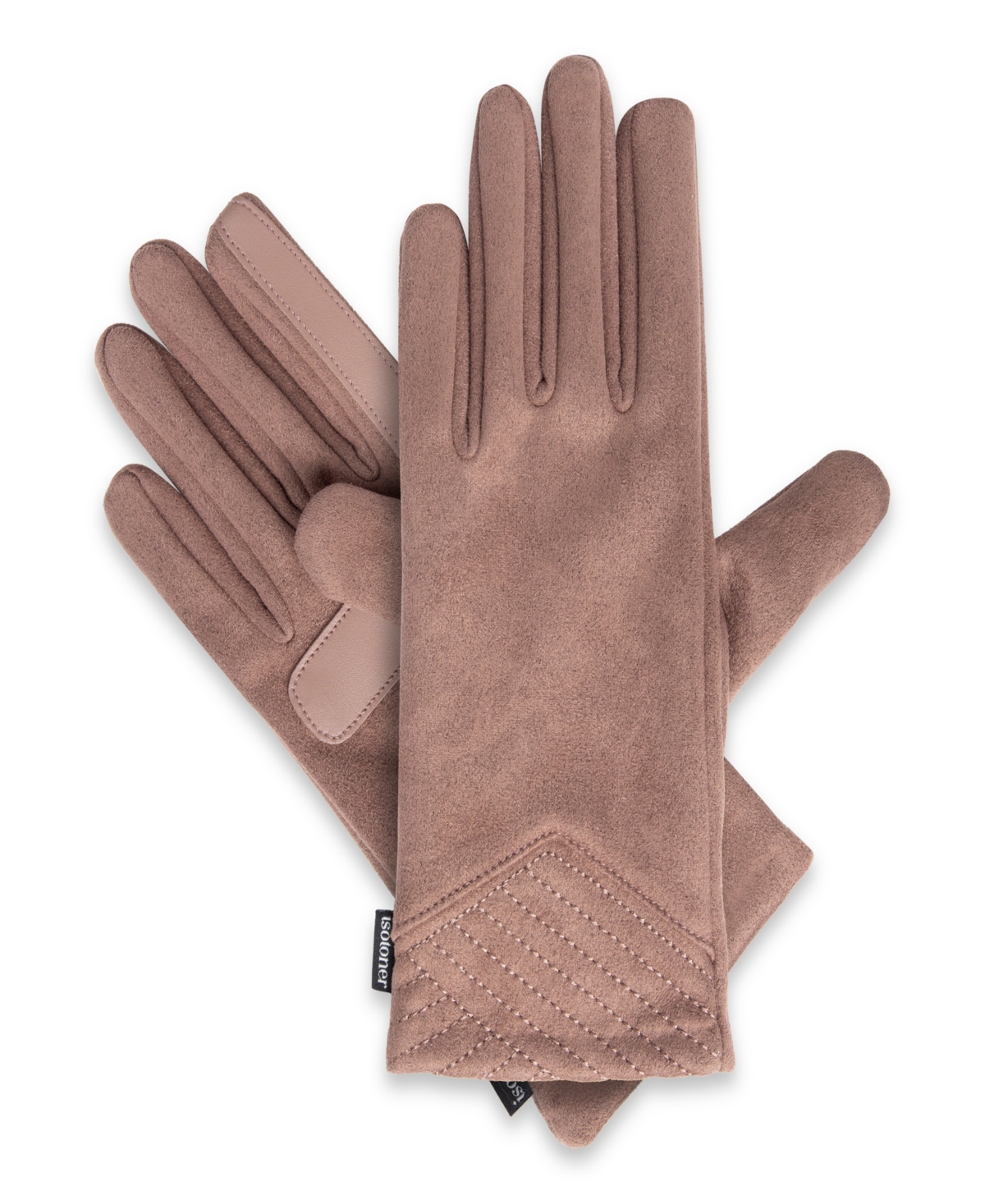 Isotoner Women's Water Repellent Stretch Microsuede Gloves With Quilted Chevron Wrist In Pink