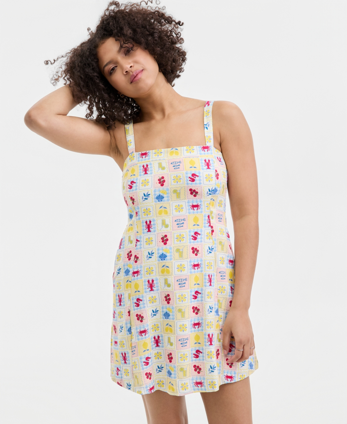 Rebel Veil Juniors' Printed Linen-Blend Mini Dress