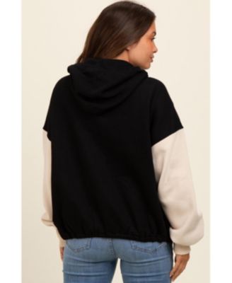 Maternity Black Coloblock Half Zip Hoodie