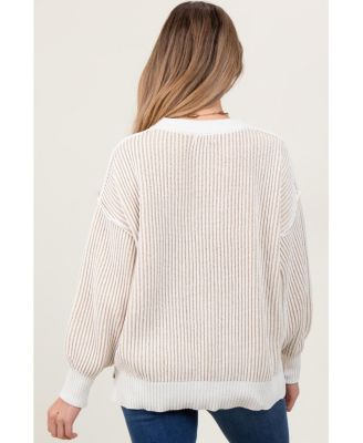 Maternity Pink Ribbed Balloon Sleeve Sweater