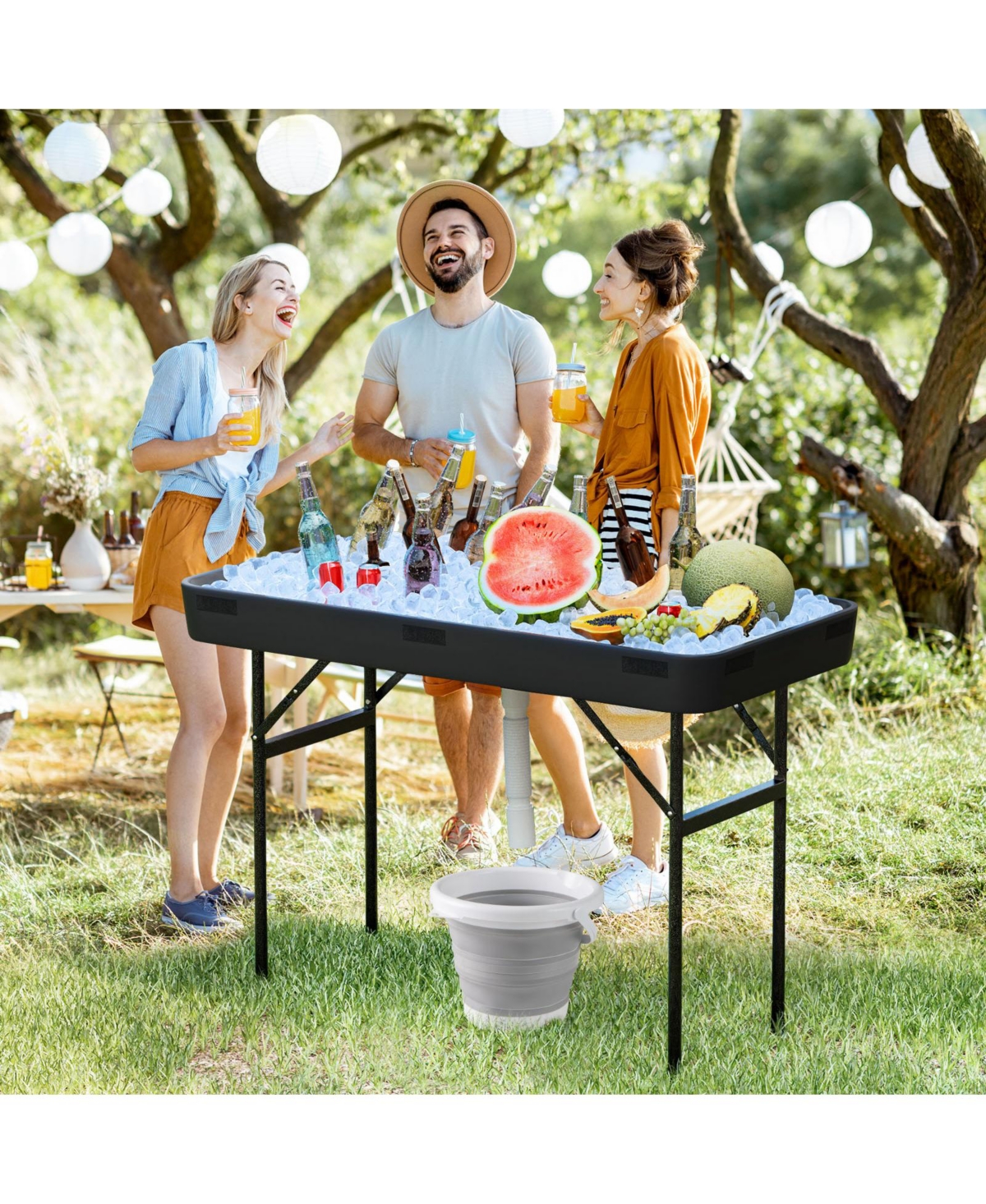 Sugift 4 Feet Plastic Party Ice Folding Table with Matching Skirt