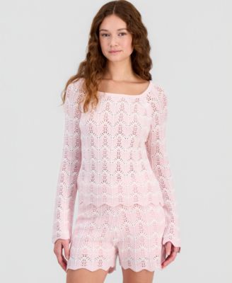 Juniors' Chevron Pointelle Sweater