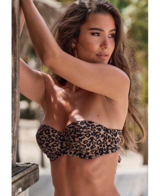 Women's Leopard Cheetah Print Bustier Bikini Swimsuit Top Bra Sizing
