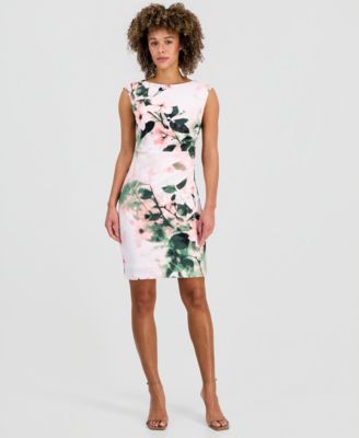 Women's Printed Boat Neck Sheath Dress