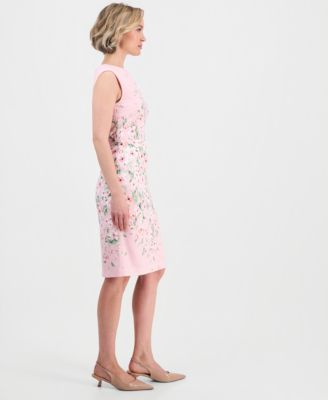 Women's Placed-Floral Sleeveless Sheath Dress
