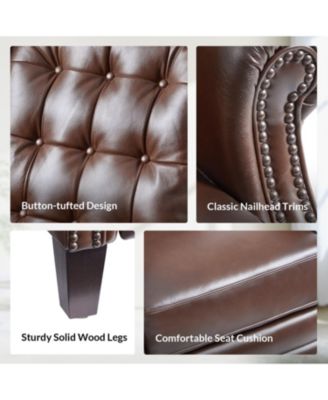 Silvia Button-tufted Genuine Leather Power Recliner with Solid Wood Legs