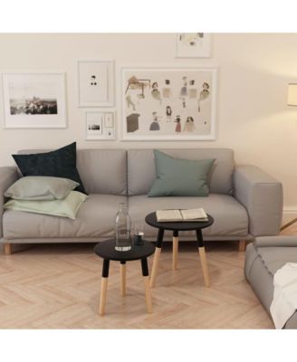 Side Table Set of 2 Black Solid pinewood legs, MDF top Small