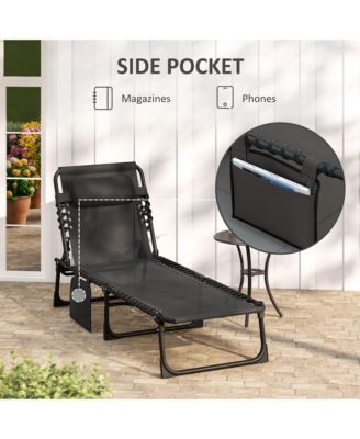 Sun Lounger, Folding Chaise Recliner 5-Position Adjustable,