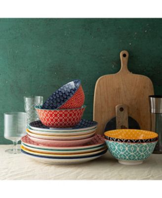 12-Piece Ceramic Dinnerware Set for Christmas Decor Thanksgiving Party, Colorful Dish Set for 4