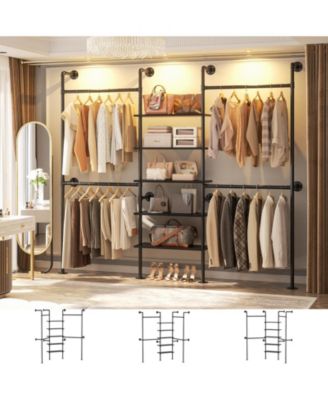 6.42FT Industrial Metal Pipe Clothing Rack, Reversible Clothes Rack with 5 Shelves and 4 Hanging Rods