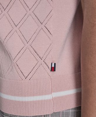 Women's Pointelle Polo Collared Sweater