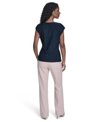 Women's Floral Clip Draped Crewneck Top