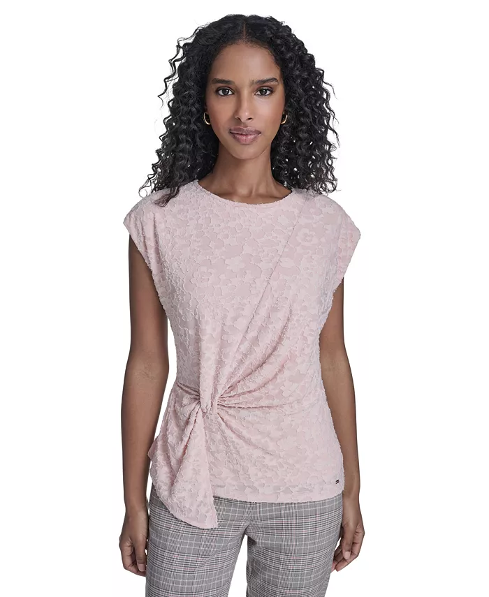 Women's Floral Clip Draped Crewneck Top