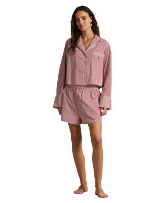 Women's 2-Piece Cropped Shirt and Boxer Shorts Pajama Set