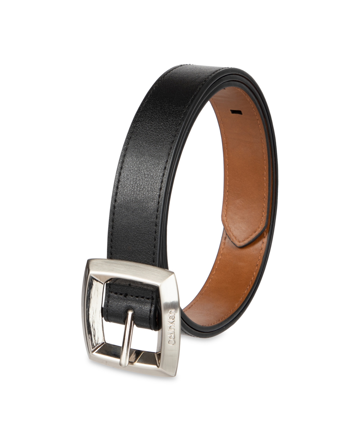 Calvin Klein Women's Two-in-one Reversible Puffed Beveled Edge Buckle Belt