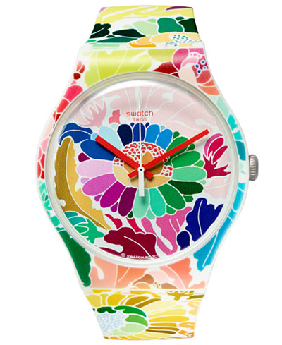 Swatch Unisex Swiss Flowerfool Multicolored Floral Print Silicone Strap Watch 41mm SUOW126