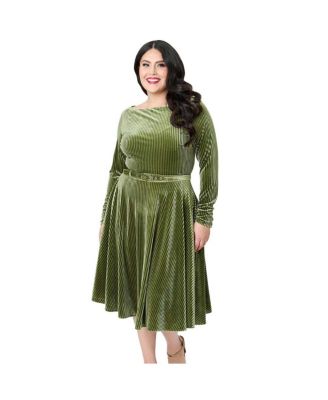 Plus Size Three Quarter Sleeve Belted Devon Swing Dress