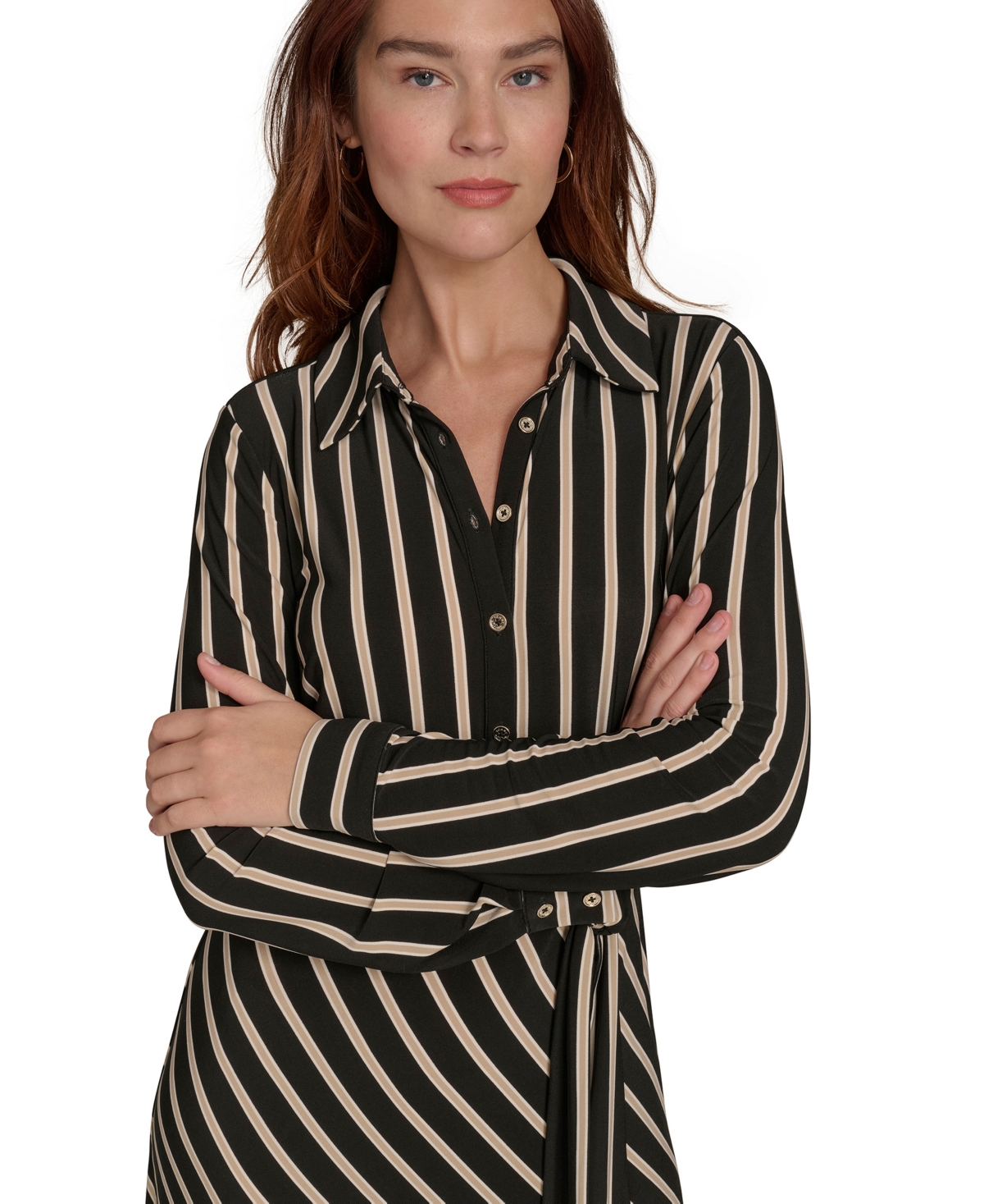 Tommy Hilfiger Women's Collared Midi Shirtdress In Black