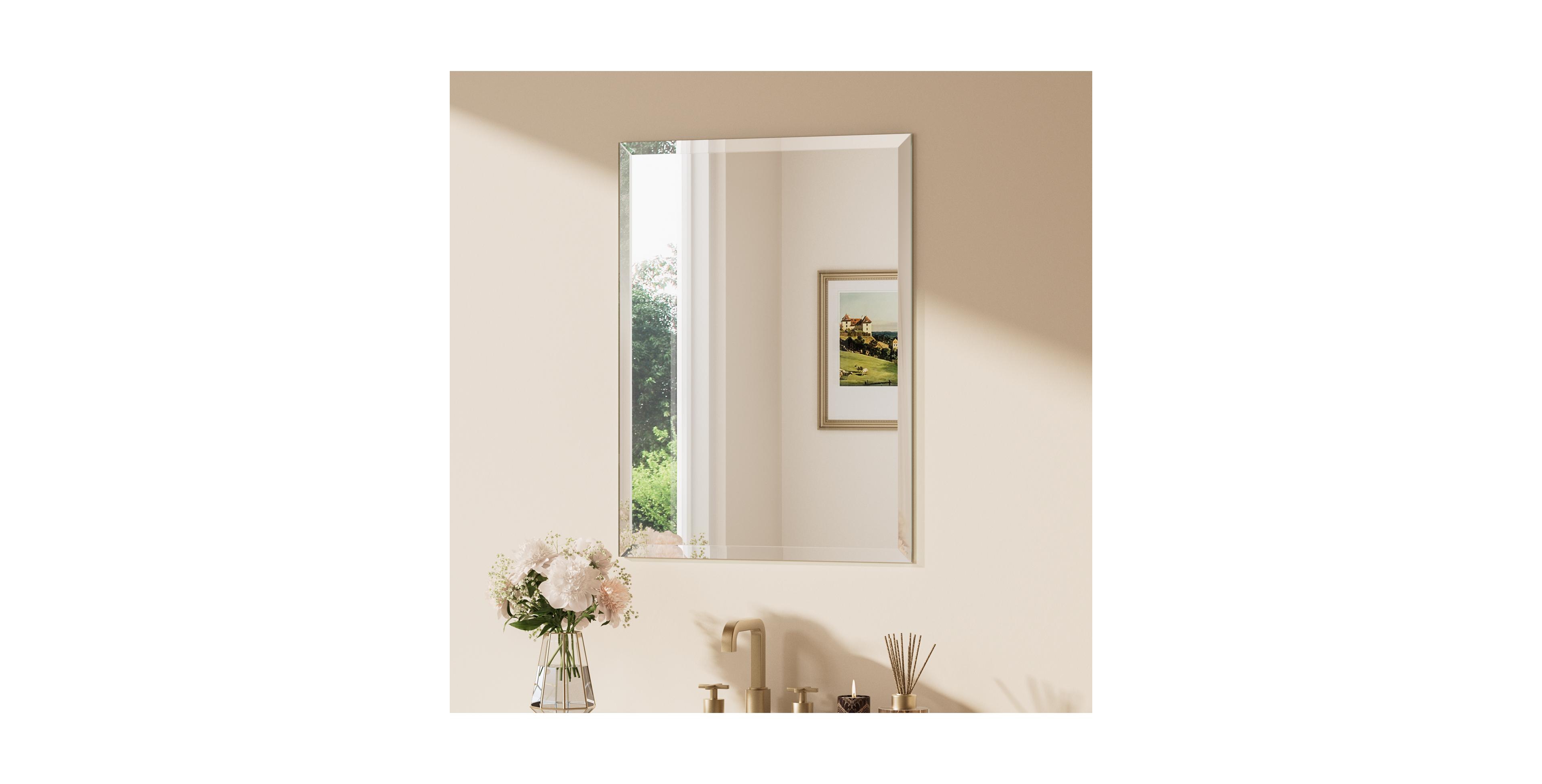 Keonjinn Inch Beveled Bathroom Vanity Mirror Shatterproof Frameless Wall Mirrored Over Sink Horizontal/Vertical