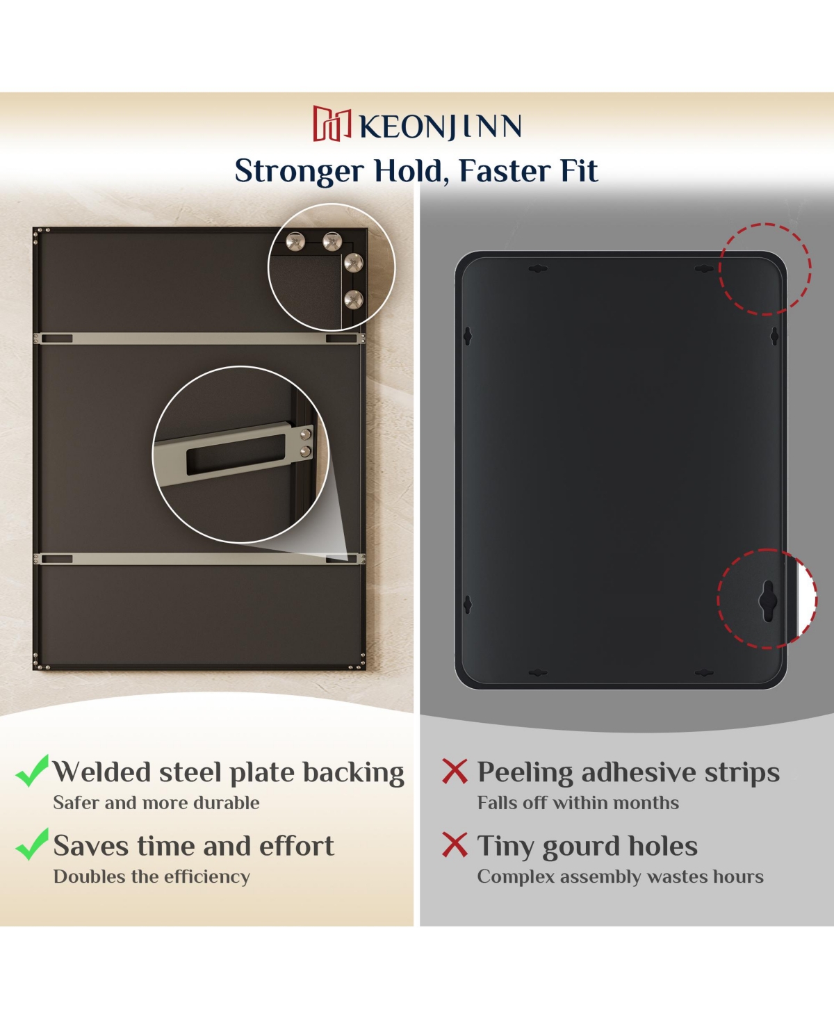 Keonjinn Inch Brushed Black Bathroom Vanity Mirror Metal Framed Over Sink Wall Mirror Horizontal/Vertical