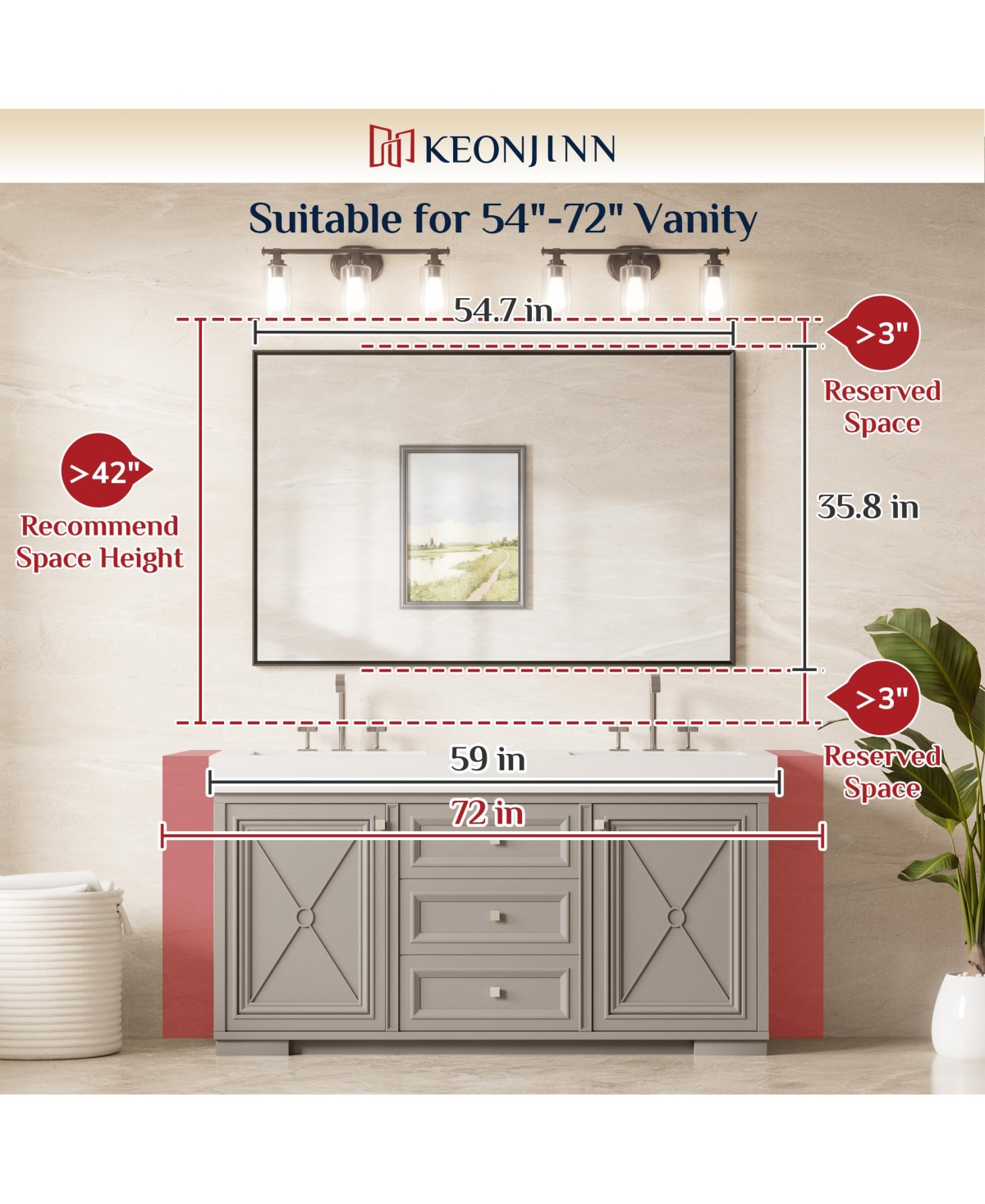 Keonjinn Inch Brushed Nickel Bathroom Vanity Mirror Metal Framed Over Sink Wall Mirror Horizontal/Vertical