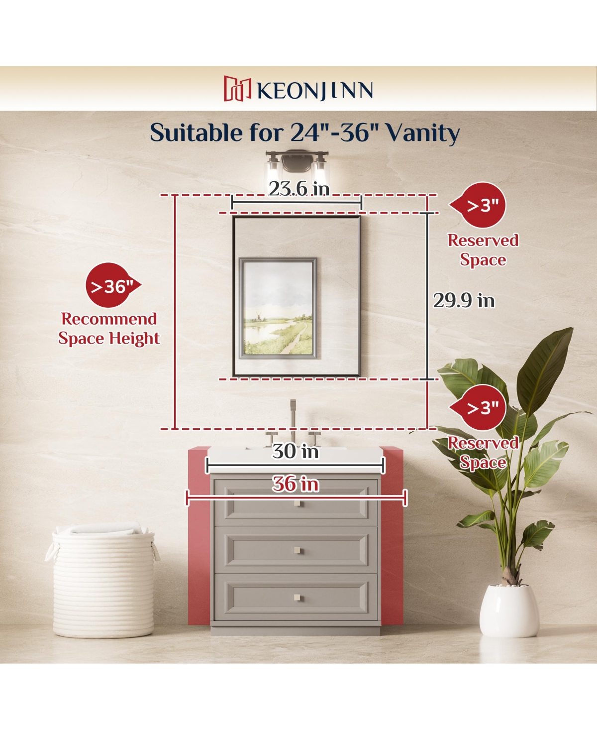 Keonjinn Inch Brushed Nickel Bathroom Vanity Mirror Metal Framed Over Sink Wall Mirror Horizontal/Vertical