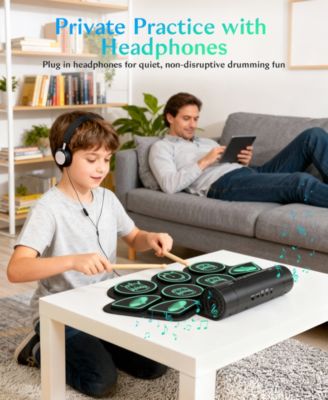 Kids Roll-Up Electronic Drum Set with Speakers, Headphone Jack & Foot Pedals - Green