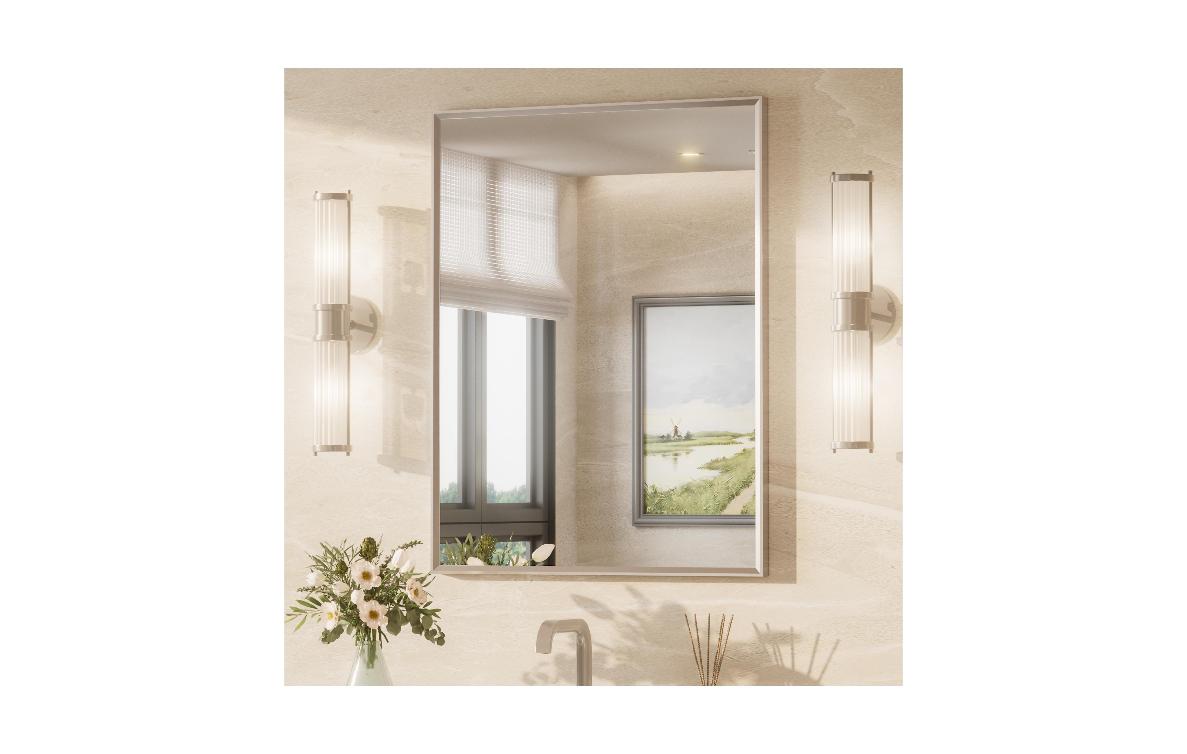Keonjinn Inch Brushed Nickel Bathroom Vanity Mirror Metal Framed Over Sink Wall Mirror Horizontal/Vertical