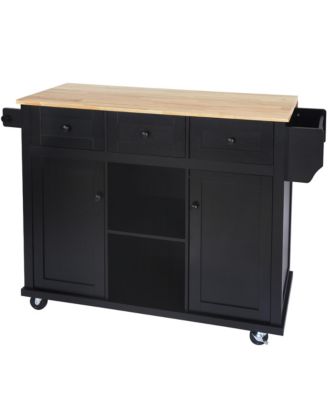 Kitchen Cart with Rubber Wood Drop Leaf, Internal Storage Racks, Rolling Island with Cabinet and 3 Drawers for Dining Room