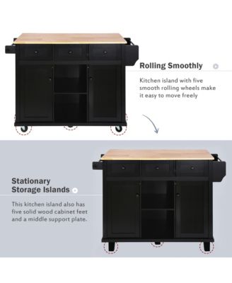 Kitchen Cart with Rubber Wood Drop Leaf, Internal Storage Racks, Rolling Island with Cabinet and 3 Drawers for Dining Room