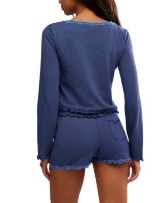 Women's Spring Break Ruffle Trim Detail Top and Shorts, 2-Piece Set