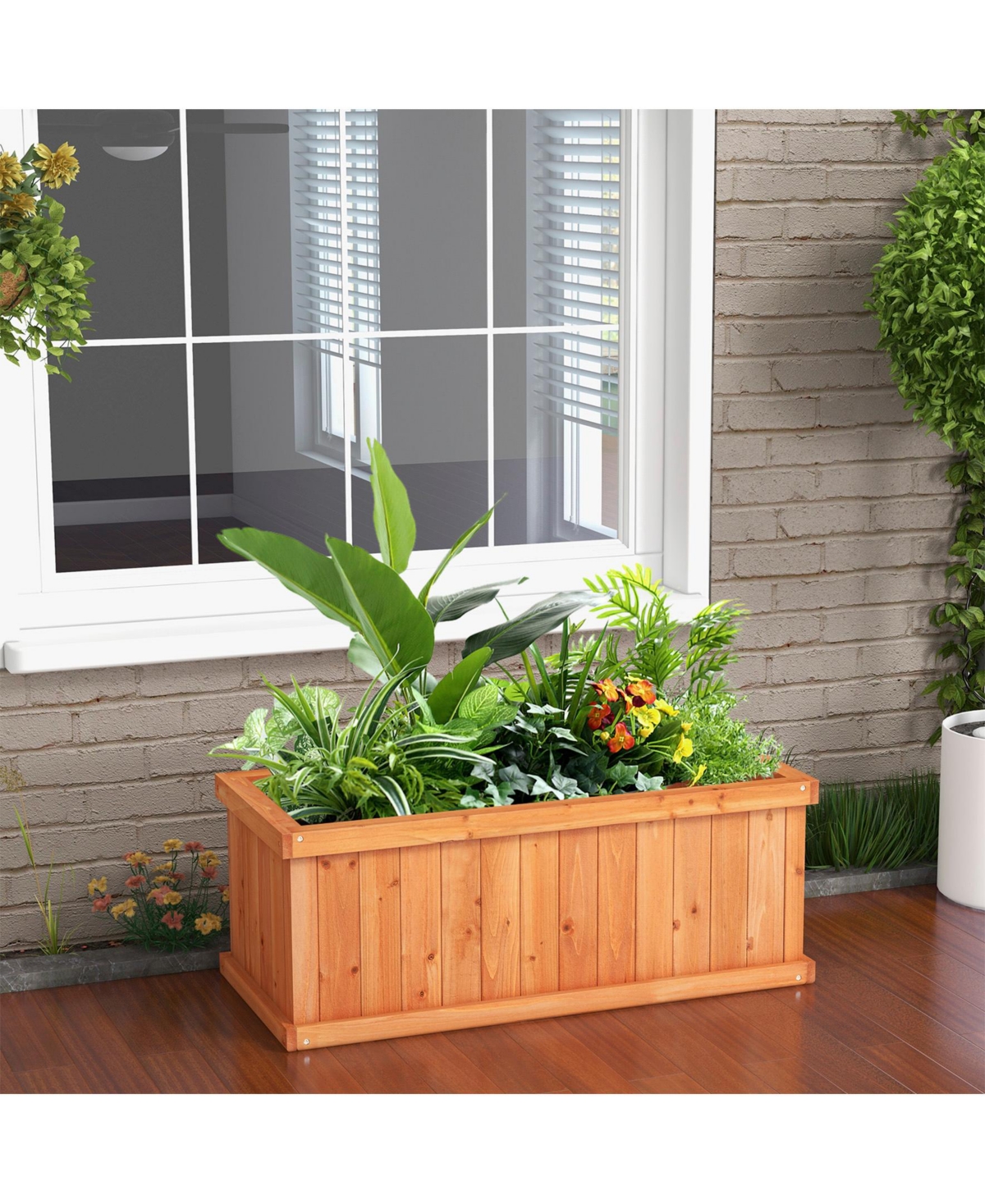 Sugift Raised Garden Bed Wooden Planter Box with 4 Drainage Holes and Detachable Bottom Panels-Orange