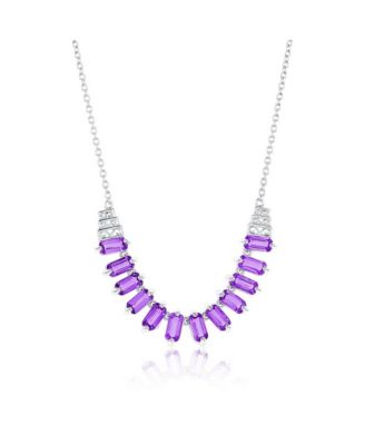 Sterling Silver, Baguette Designed Gem Necklace